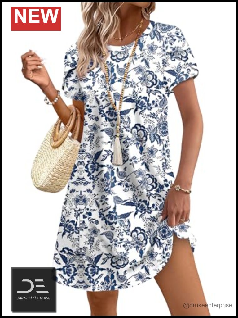 Tulip Petal Short Sleeve Crew Neck Midi Dress With Pockets S-3xl